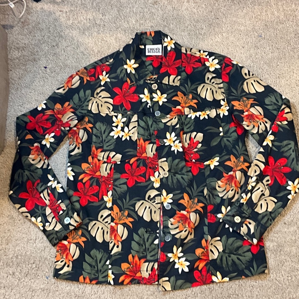 Chico's Women's Floral Button Down Shirt - Black, Red, Orange